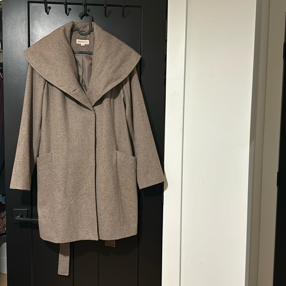 Merona Wool Blend Oatmeal/ Grey Color Long Peacoat with Belt - Picture 2 of 13